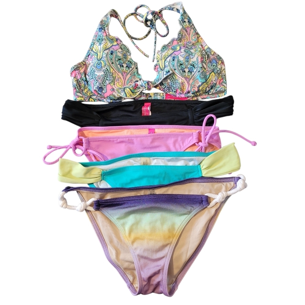 Victoria's Secret 5pcs Bikini Sets 34C Top Small Bottoms Multicolored Beach Pool